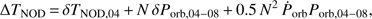 $$ \mathrm\Delta T_\text{NOD}=\delta T_\text{NOD,04}+N\delta P_{\text{orb}\text{,04}-\text{08}}+0.5N^2{\dot P}_\text{orb}P_{\text{orb,04}-08}, $$