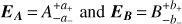 ${{\boldsymbol E_A}} = A_{ - {a_ - }}^{ + {a_ + }}\,and\,{{\boldsymbol E_B}} = B_{ - {b_ - }}^{ + {b_+ }}$