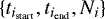 $\{t_{i_{\textrm{start}}}, t_{i_{\textrm{end}}}, N_i\}$