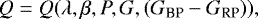 \begin{equation*} Q = Q(\lambda,\beta,P,G,(G_{\textrm{BP}}-G_{\textrm{RP}})) ,\vspace*{-3pt}\end{equation*}