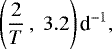 \begin{equation*} \left(\frac{2}{T}\,, ~3.2 \right) \textrm{d}^{-1} , \end{equation*}