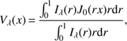 $$ V_\lambda{(x)}=\frac{\int_0^1I_\lambda J_0{(rx)}r\text{d}r}{\int_0^1I_\lambda{(r)}r\text{d}r}, $$
