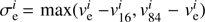 $ \sigma_\mathrm e^i=\max{(v_\mathrm e^i-v_{16}^i,v_{84}^i-v_\mathrm e^i)} $