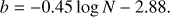 $ \begin{aligned} b=-0.45\log N-2.88. \end{aligned} $