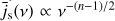 $ \bar j_{\mathrm{s}}(\nu) \propto \nu^{-(n-1)/2} $