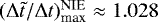 $(\mathrm{\Delta} \tilde{t}/\mathrm{\Delta} t)_{\text{max}}^{\textrm{NIE}} \approx 1.028$