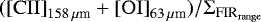 $(\mathrm{[CII]}_{158\,{\mu {\textrm{m}}}}&#x002B;\mathrm{[OI]}_{63\,{\mu {\textrm{m}}}})/\mathrm{\Sigma}_{\mathrm{\textrm{FIR}_{range}}}$