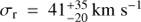 ${\sigma _{\text{r}}} = 41_{ - 20}^{ + 35}\ {\text{km}}\ {{\text{s}}^{ - 1}}$