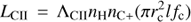 \begin{equation}{L_{{\text{CII}}}} = {\Lambda _{{\text{CII}}}}{n_{\text{H}}}{n_{{\text{C + }}}}(\pi r_{\text{c}}^2l\ {f_{\text{c}}})\end{equation}