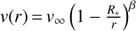 $v(r) = {v_\infty }{\left( {1 - \frac{{{R_*}}}{r}} \right)^\beta }$