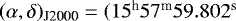 $(\alpha,\delta)_{\textrm{J2000}}=(15^{\textrm{h}}57^{\textrm{m}}59.802^{\textrm{s}}$