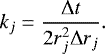 \begin{equation*} k_j = \frac{ {\mathrm{\Delta}} t }{ 2 r_j^2 {\mathrm{\Delta}} r_j } . \end{equation*}