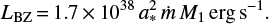 $$ \begin{equation} L_{\rm BZ} = 1.7\,{\times}\,10^{38}\,a_\text{*}^2\,\dot{m}\,M_1\, \mathrm{erg\, s^{-1}}. \end{equation} $$