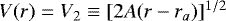 $V(r)=V_2\equiv[2A(r-r_a)]^{1/2}$