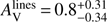 $ A_\mathrm{V}^\mathrm{lines}\,{=}\,0.8^{+0.31}_{-0.34} $