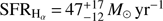 $ {_{{H}_{\alpha }}\,{=}\,47^{+17}_{-12}\,{M}_\odot \,\mathrm{yr}^{-1}} $