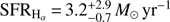 $ {\mathrm{SFR}_{\mathrm{H}_{\alpha }}\,{=}\,3.2^{+2.9}_{-0.7}\,{M}_{\odot }\,\mathrm{yr}^{-1}} $