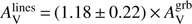 $ A_\mathrm{V}^\mathrm{lines}\,{=}\,(1.18\,{\pm }\,0.22)\,{\times }\,A_\mathrm{V}^\mathrm{grb} $