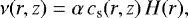 \begin{equation*} \nu(r,z) = \alpha\,c_{\textrm{s}}(r,z)\,H(r), \vspace*{-2pt}\end{equation*}