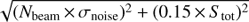 $ \sqrt{{(N_\text{beam}\times\sigma_\text{noise})}^2+{(0.15\times S_\text{tot})}^2} $