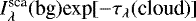 $I^{\textrm{sca}}_{\lambda}(\textrm{bg})\textrm{exp}[{-\tau_{\lambda}(\textrm{cloud})}]$
