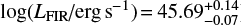 $ {\rm log}({L_{{\rm{FIR}}}}/{\rm{erg}}\,{{\rm{s}}^{ - 1}}) = 45.69_{ - 0.07}^{ + 0.14} $