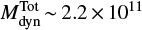 $ M_{{\rm{dyn}}}^{{\rm{Tot}}} \sim 2.2 \times {10^{11}} $