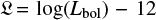 $ \mathcal{L}\,{=}\,\log(L_{\rm bol}) - 12 $