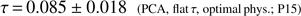 $ \begin{aligned} \tau \,{=}\, 0.085\pm 0.018\;\;{(\mathrm PCA,\;flat\,\tau ,\;optimal\,phys.;\;P15)} \end{aligned} $