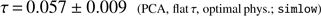 $ \begin{aligned} \tau \,{=}\, 0.057\pm 0.009\;\;{(\text{ PCA,} \text{ flat}\,{\tau }, \, \text{ optimal} \text{ phys.;} \mathtt {simlow} )} \end{aligned} $