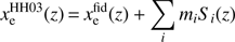 $ \begin{aligned} x_\mathrm{e}^\mathrm{HH03}(z) \,{=}\, x_\mathrm{e}^\mathrm{fid}(z) + \sum _i m_i S_i(z) \end{aligned} $