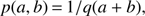 $ \begin{aligned} p(a,b) \,{=}\, 1/q(a+b), \end{aligned} $
