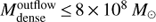 $ M_{{\rm{dense}}}^{{\rm{outflow}}} \le 8 \times {10^8}{M_ \odot } $