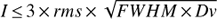 $ I\,{\le}\, 3\,{\times}\, rms \,{\times}\,\sqrt{FWHM \,{\times}\, \mathit{Dv}} $