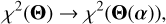 $ \begin{aligned} \chi ^{2}(\boldsymbol{\Theta }) \rightarrow \chi ^{2}(\boldsymbol{\Theta }(\boldsymbol{\alpha })), \end{aligned} $