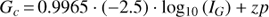 ${G_c} = 0.9965 \cdot ( - 2.5) \cdot {\rm{lo}}{{\rm{g}}_{{\rm{10}}}}\left( {{I_G}} \right) + zp$