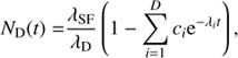 $$ \begin{aligned} N_{\rm D}(t) =&\frac{\lambda _{\rm SF}}{\lambda _{\rm D}} \left( 1 - \sum _{i=1}^D c_i \mathrm{e}^{-\lambda _i t} \right), \end{aligned} $$