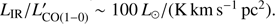 $ \textstyle L_\text{IR}/L_{\text{CO}{(1-0)}}^'\sim100L_\odot/{(\text{K km s}^{-1}\text{pc}^2)}. $
