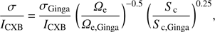 $ \begin{aligned} \frac{\sigma }{I_{\mathrm{CXB}}} \,{=}\, \frac{\sigma _{\mathrm{Ginga}}}{I_{\mathrm{CXB}}}~\bigg (\frac{\Omega _{\mathrm{e}}}{\Omega _{\mathrm{e,Ginga}}}\bigg )^{-0.5}~\bigg (\frac{S_{\mathrm{c}}}{S_{\mathrm{c,Ginga}}}\bigg )^{0.25} , \end{aligned} $