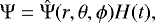 \begin{equation*} {\mathrm{\Psi}} = \hat{{\mathrm{\Psi}}}(r, \theta, \phi) H(t), \end{equation*}