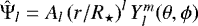 $\hat{{\mathrm{\Psi}}}_l = A_l\left(r/R_{\star}\right)^l Y_l^m(\theta, \phi)$