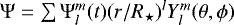${{\mathrm{\Psi}}=\sum {\mathrm{\Psi}}_l^m(t) (r/R_{\star})^l {Y}_{l}^{m} (\theta, \phi)}$