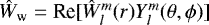 $\hat{W}_{\textrm{w}} = \textrm{Re} [\hat{W}_l^m(r) Y_l^m(\theta, \phi)]$