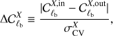 $$ \mathrm\Delta C_{\operatorname\ell_\mathrm b}^\mathrm X\equiv\frac{\vert C_{\operatorname\ell_\mathrm b}^{\mathrm X,\text{in}}-C_{\operatorname\ell_\mathrm b}^{\mathrm X,\text{out}}\vert}{\sigma_\text{CV}^\mathrm X}, $$