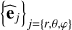 $ \left\{\widehat{\mathbf{e}}_{j}\right\}_{j=\left\{r,\theta,\varphi\right\}} $