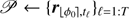 $ {\mathcal{P}} \leftarrow \{{\boldsymbol{r}}_{\lfloor \phi_{0}\rfloor,t_{\ell}}\}_{\ell} = 1:T $