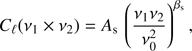 $ {C_\ell }({\nu _1} \times {\nu _2}) = {A_{\rm{s}}}\,{\left( {\frac{{{\nu _1}{\nu _2}}}{{\nu _0^2}}} \right)^{{\beta _{\rm{s}}}}}, $