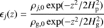 \begin{equation*} \epsilon_j (z) = \frac{\rho_{j,0}\exp(-z^2 / 2H_{\rm{p}}^2)}{\rho_{\rm{g},0}\exp(-z^2 / 2H_{\rm{g}}^2 )}\end{equation*}