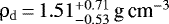 $\rho_{\mathrm{d}}\,{=}\,1.51 _{ - 0.53 } ^ { &#x002B; 0.71 }\,\textrm{g\,cm}^{-3}$
