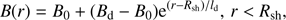 $$B\left( r \right) = {B_0} + \left( {{B_{\rm{d}}} - {B_0}} \right){{\rm{e}}^{\left( {r - {R_{{\rm{sh}}}}} \right)/{l_{\rm{d}}}}},{\mkern 1mu} {\rm{ }}r < {R_{{\rm{sh}}}},$$